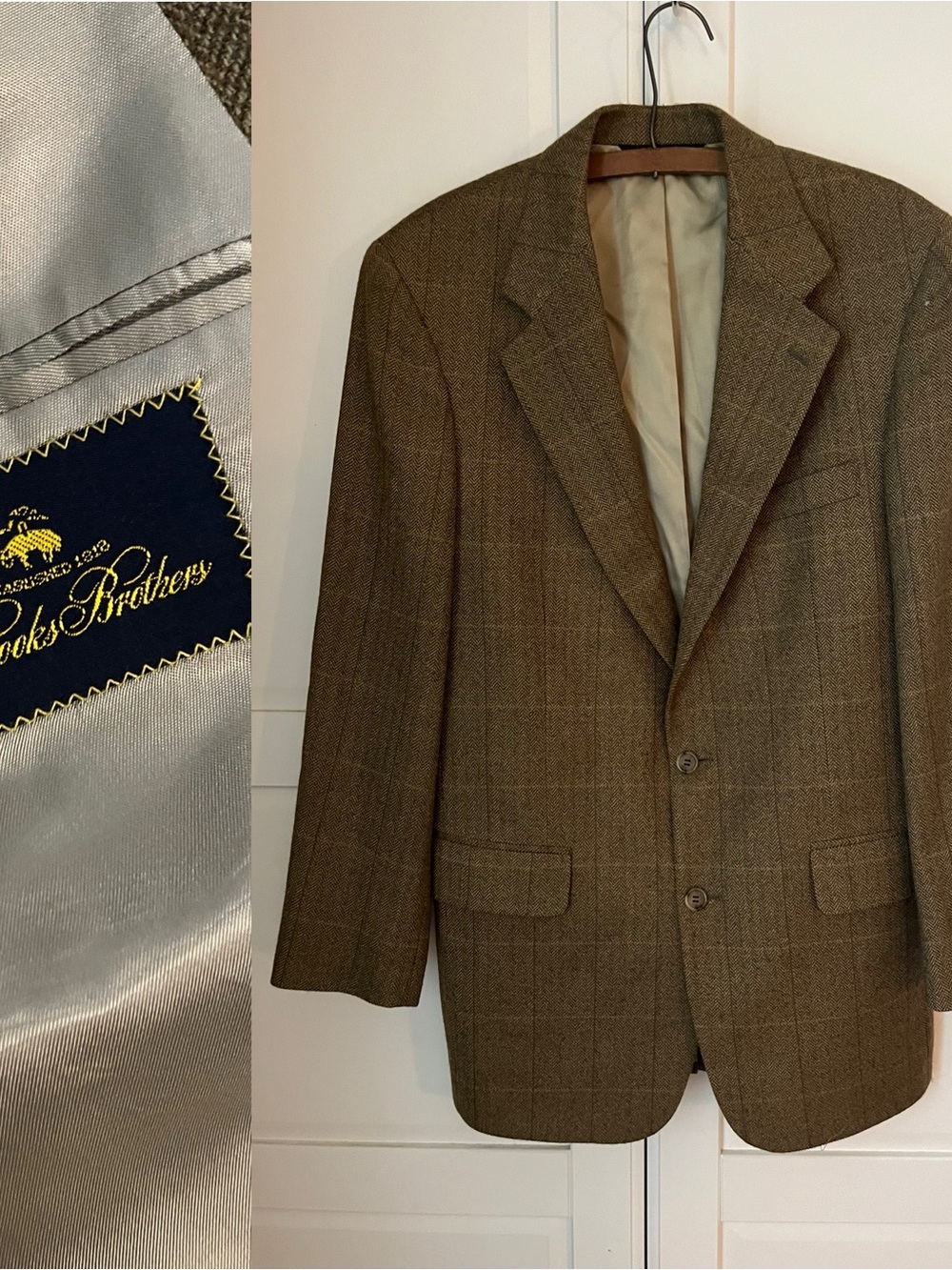Brooks Brothers Brown Windowpan Wool Blazer